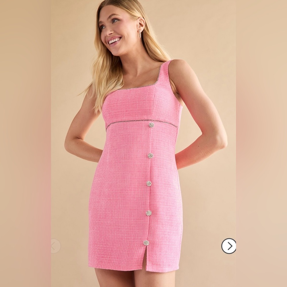 NWT Sheryl Crystal Embellished Soft Tweed Mini Dress